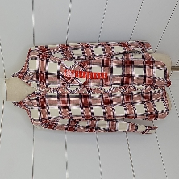 NWT GAP XS rust purple cream plaid flannel. Relaxed fit. - Picture 1 of 6